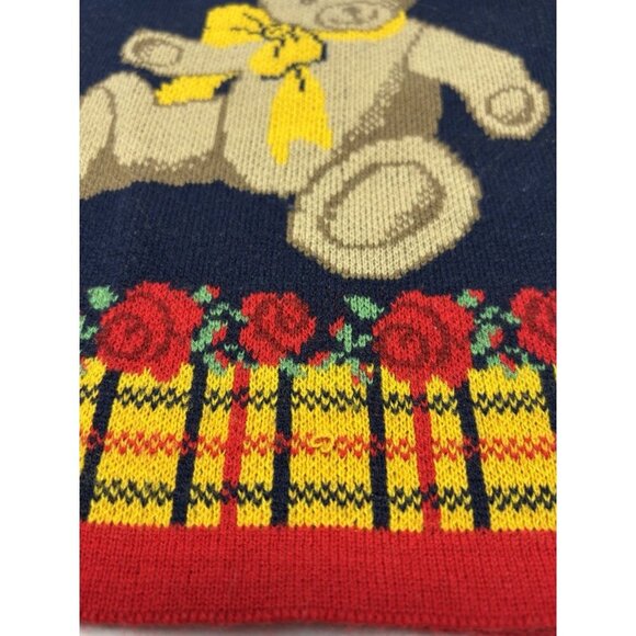 VTG 70s 80 Knit Kids Sweater Pullover Toddler Size 18 Mons Blue Teddy Bear Roses - Picture 12 of 12